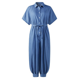 Casual Short-sleeved Denim Jumpsuit