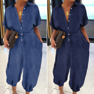 Casual Short-sleeved Denim Jumpsuit