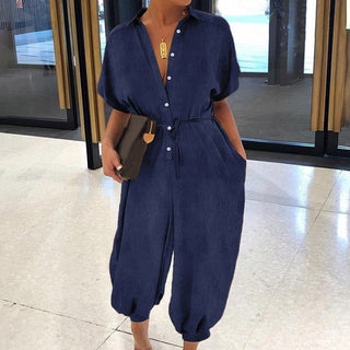 Casual Short-sleeved Denim Jumpsuit
