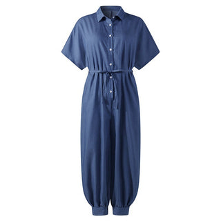 Casual Short-sleeved Denim Jumpsuit