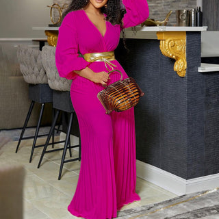 Lace Up Pleated Wide-leg Jumpsuit