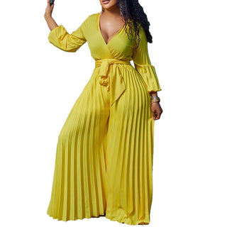 Lace Up Pleated Wide-leg Jumpsuit