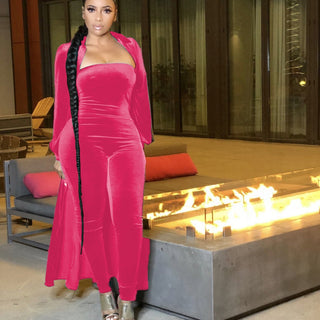 Female Bustier Silver Fox Velvet Jumpsuit