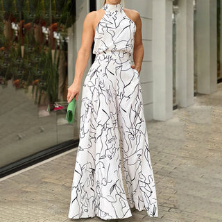 Elegant Waist Tie Sleeveless Halter Jumpsuit