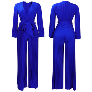 Lace Up Pleated Wide-leg Jumpsuit
