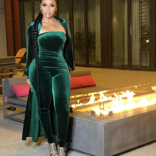 Female Bustier Silver Fox Velvet Jumpsuit