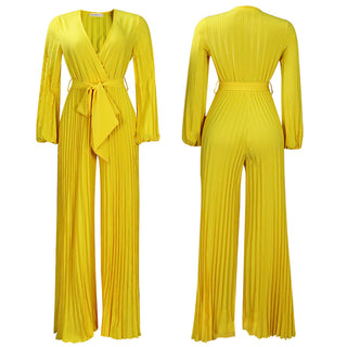 Lace Up Pleated Wide-leg Jumpsuit