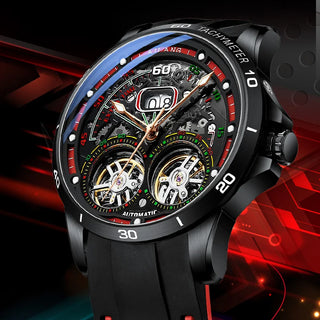 Ailang Men's Double Tourbillon Skeleton Automatic Mechanical Watch Silicone strap luminous waterproof Calendar multi-function
