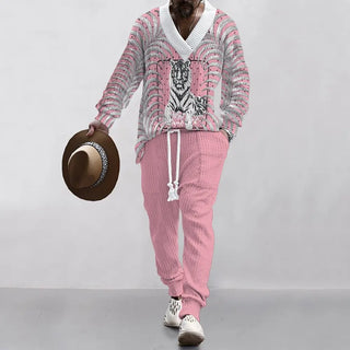 Men's V-neck Long Sleeve Pants Suit