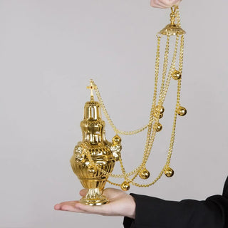 HT Church Censer Gold Plated Hanging Orthodox Incense Burner With Chain and Bell Religion Ritual Sacred Cross православие Кадило