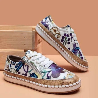 Elegant Floral Print Round Toe Sneakers