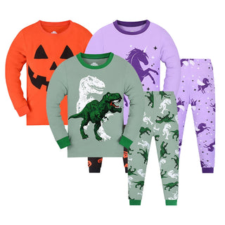 Children Cartoon Pajamas Boy Dinosaur Vehicle Halloween Pumpkin Long Pants Children Clothing Set Unisex Kids Sleepwear for Night