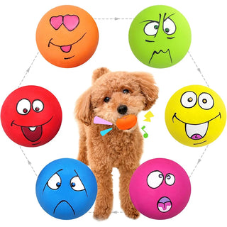 6Pcs Smile Face Squeaky Dog Toys Soft Latex Squeak Balls Bouncy Cute Face Pet Dog Toys for Puppy Small Pet Dogs