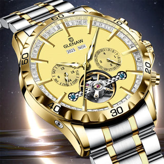 GLENAW Original Fashion Men's Watches Multifunctional Waterproof Moon Phase Automatic Mechanical Male Watch Perpetual Calendar