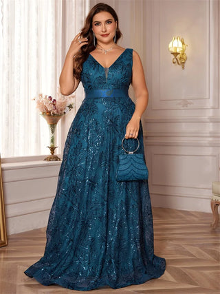 Luxury Deep V-Neck Sequins Evening Dress