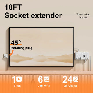 31 in 1 multifunctional socket with time display, three sided multi hole socket, 24 standard sockets, 6 USB ports, 2 USB-C ports