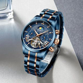 BIDEN mechanical automatic men's watch, high-quality steel strap watch, 30M waterproof, suitable for wearing in various occasion