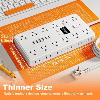 31 in 1 multifunctional socket with time display, three sided multi hole socket, 24 standard sockets, 6 USB ports, 2 USB-C ports