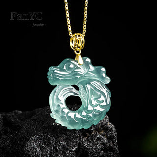 Hand-carved Jade Dragon Fish Pendant