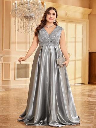 Luxury Gold Satin V-Neck Evening Dress