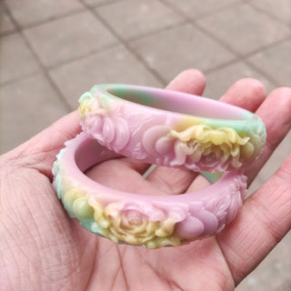 Genuine Agate Carved Flower Bangles