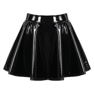 Glossy Leather Clubwear Dance Performance Miniskirt