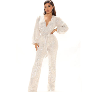 Women's Sequined Deep V-neck Jumpsuit