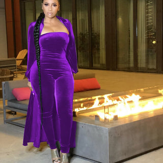 Female Bustier Silver Fox Velvet Jumpsuit