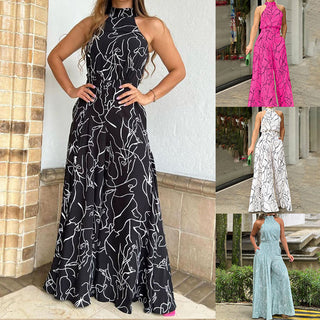 Elegant Waist Tie Sleeveless Halter Jumpsuit