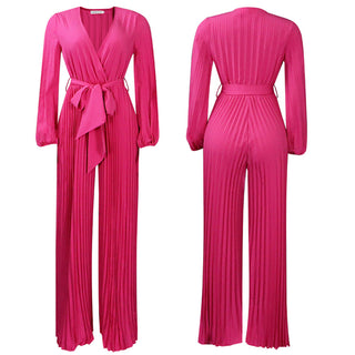 Lace Up Pleated Wide-leg Jumpsuit